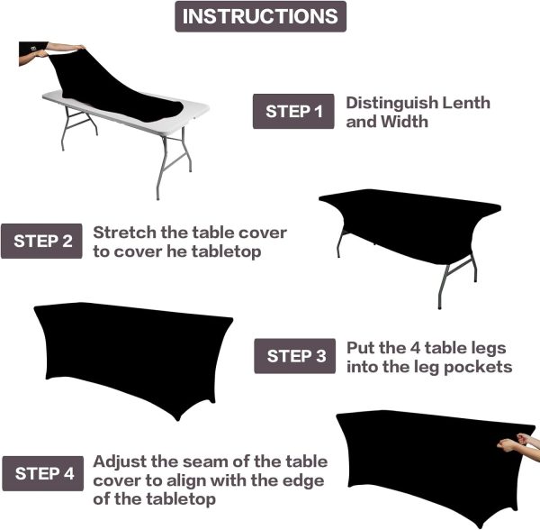 2 Pack 6FT Table Cloth for Rectangular Fitted Events Stretch Black Table Covers Washable Table Cover Spandex Tablecloth Table Protector for Party, Wedding, Cocktail, Banquet, Festival - Image 4