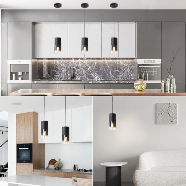 2-Pack Black Pendant Light Fixtures, Adjustable Modern Pendant Lights for Kitchen Island, Industrial Glass Pendant Lights for Dining Table Hallway Bedroom Living Room - Image 2