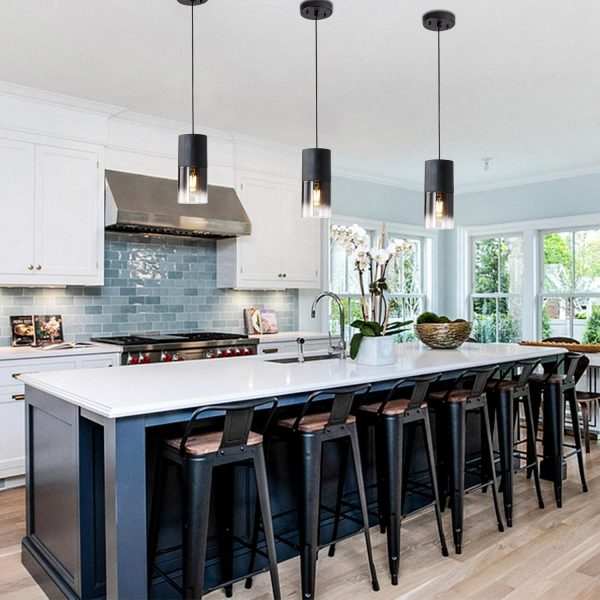 2-Pack Black Pendant Light Fixtures, Adjustable Modern Pendant Lights for Kitchen Island, Industrial Glass Pendant Lights for Dining Table Hallway Bedroom Living Room - Image 6