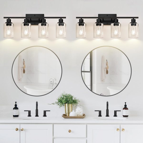 4-Light Bathroom Light Fixtures, Bathroom Vanity Lights with Clear Glass Shades, Matte Black Bathroom Light Fixtures over mirror, Modern Bathroom Wall Lamp for Mirror Living Room Cabinet Bedroom Porch - Image 6