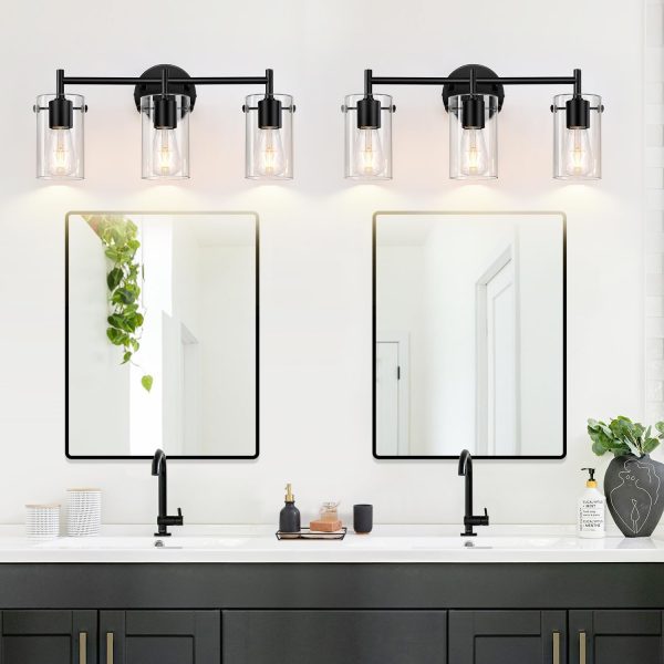 Bathroom Light Fixtures 2023 Upgrade, 3-Light Matte Black Bathroom Vanity Light, Black Bathroom Lights Over Mirror with Clear Glass Shade, Bathroom Wall Sconces for Mirror Bedroom Living Room Hallway - Image 4