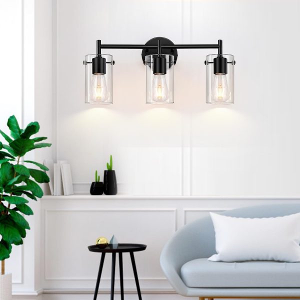 Bathroom Light Fixtures 2023 Upgrade, 3-Light Matte Black Bathroom Vanity Light, Black Bathroom Lights Over Mirror with Clear Glass Shade, Bathroom Wall Sconces for Mirror Bedroom Living Room Hallway - Image 5