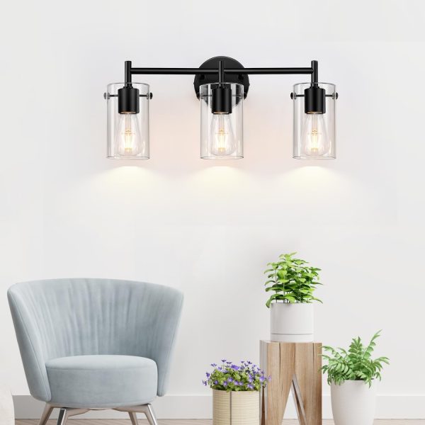 Bathroom Light Fixtures 2023 Upgrade, 3-Light Matte Black Bathroom Vanity Light, Black Bathroom Lights Over Mirror with Clear Glass Shade, Bathroom Wall Sconces for Mirror Bedroom Living Room Hallway - Image 8