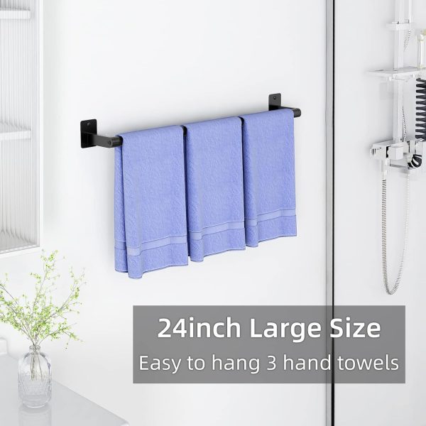 Bathroom Towel Bar, 24 Inch Towel Racks for Bathroom Wall Mounted, Heavy Duty Hand Towel Holder Organizer, Modern Home Decor Towel Rod, Matte Black Single Bar - Image 5