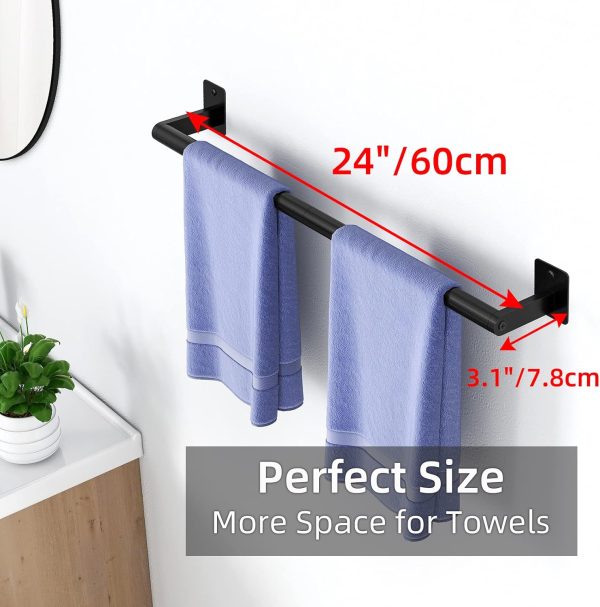 Bathroom Towel Bar, 24 Inch Towel Racks for Bathroom Wall Mounted, Heavy Duty Hand Towel Holder Organizer, Modern Home Decor Towel Rod, Matte Black Single Bar - Image 6