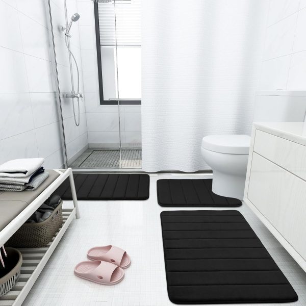 Buganda Memory Foam Bath Mat Rug, 24" x 16", Ultra Soft and Non-Slip Bathroom Rugs, Water Absorbent and Machine Washable Bath Rug for Bathroom, Shower, and Tub, Black - Image 2
