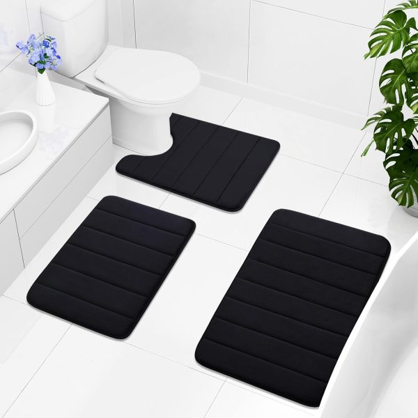 Buganda Memory Foam Bath Mat Rug, 24" x 16", Ultra Soft and Non-Slip Bathroom Rugs, Water Absorbent and Machine Washable Bath Rug for Bathroom, Shower, and Tub, Black - Image 8