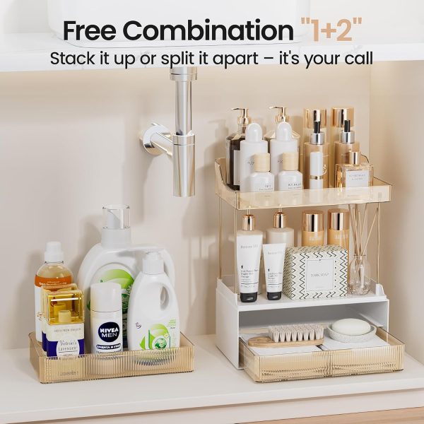 Delamu 2-Tier 2-Drawer Bathroom Organizer Countertop, Multi-Purpose Makeup Organizer Countertop, Large Skincare Organizers, Exquisite Vanity Organizer, Amber - Image 5