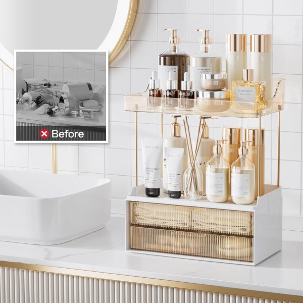 Delamu 2-Tier 2-Drawer Bathroom Organizer Countertop, Multi-Purpose Makeup Organizer Countertop, Large Skincare Organizers, Exquisite Vanity Organizer, Amber - Image 7