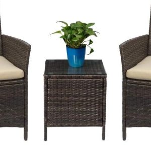 Devoko Patio Porch Furniture Sets 3 Pieces PE Rattan Wicker Chairs with Table Outdoor Garden Furniture Sets (Brown/Beige)