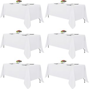 Fitable White Tablecloths for Rectangle Tables, 6 Pack - 70 x 120 Inches - Reusable and Washable Table Clothes for 6-8 Ft Tables, Polyester Fabric Table Covers for Wedding, Party, Banquet