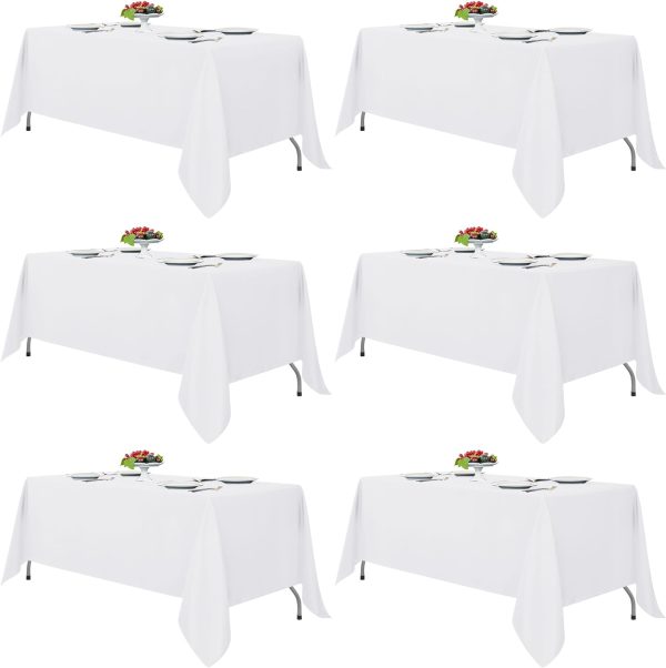 Fitable White Tablecloths for Rectangle Tables, 6 Pack - 70 x 120 Inches - Reusable and Washable Table Clothes for 6-8 Ft Tables, Polyester Fabric Table Covers for Wedding, Party, Banquet