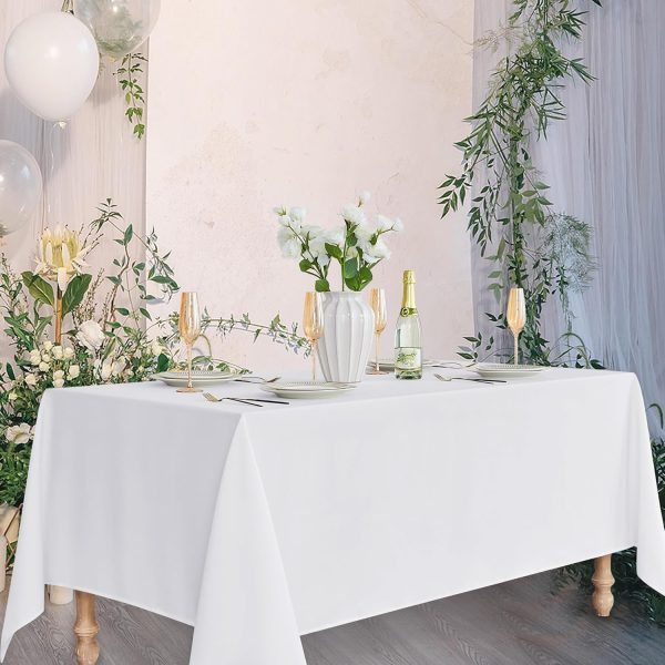 Fitable White Tablecloths for Rectangle Tables, 6 Pack - 70 x 120 Inches - Reusable and Washable Table Clothes for 6-8 Ft Tables, Polyester Fabric Table Covers for Wedding, Party, Banquet - Image 8