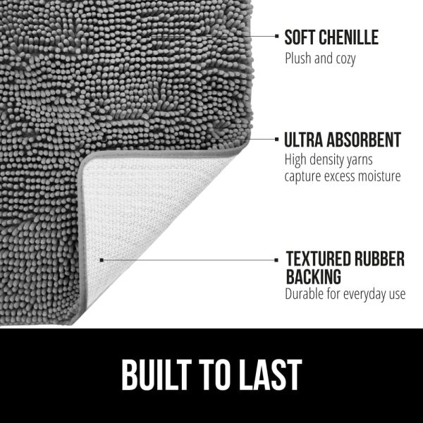 Gorilla Grip Bath Rug Mat 24x17, Thick Soft Absorbent Chenille, Rubber Backing Quick Dry Microfiber Mats, Machine Washable Rugs for Shower Floor, Bathroom Runner Bathmat Accessories Decor, Grey - Image 2