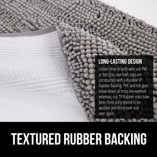 Gorilla Grip Bath Rug Mat 24x17, Thick Soft Absorbent Chenille, Rubber Backing Quick Dry Microfiber Mats, Machine Washable Rugs for Shower Floor, Bathroom Runner Bathmat Accessories Decor, Grey - Image 5