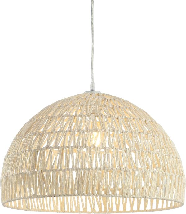 JONATHAN Y JYL6504A Campana 20" 1-Light Bohemian Modern Woven Rattan/Iron LED Pendant Farmhouse Coastal Adjustable Dining Room Living Room Kitchen Island Foyer Bedroom Hallway, Cream
