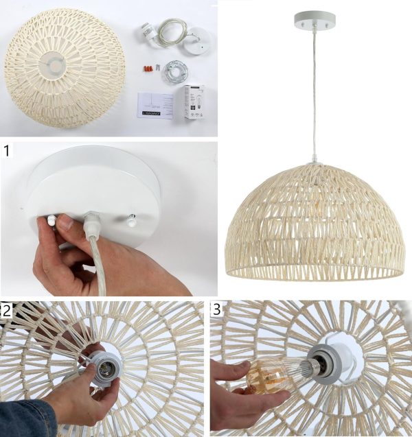 JONATHAN Y JYL6504A Campana 20" 1-Light Bohemian Modern Woven Rattan/Iron LED Pendant Farmhouse Coastal Adjustable Dining Room Living Room Kitchen Island Foyer Bedroom Hallway, Cream - Image 7