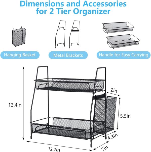 LEMIKKLE Countertop Organizer for Bathroom Counter, The Organizer for Bedroom, Spice Rack Organizer for Kitchen Counter Shelf with Small Basket(Black) - Image 2