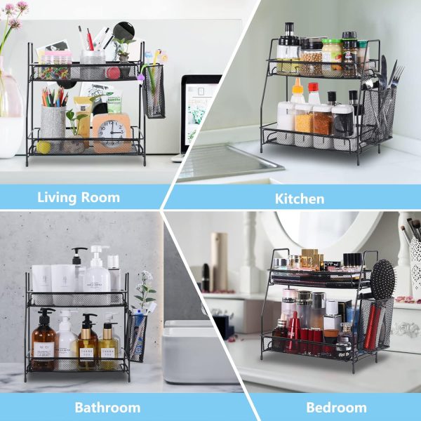 LEMIKKLE Countertop Organizer for Bathroom Counter, The Organizer for Bedroom, Spice Rack Organizer for Kitchen Counter Shelf with Small Basket(Black) - Image 3