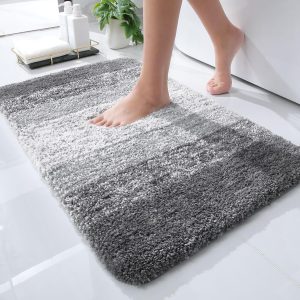 OLANLY Bathroom Rug Mat 24x16, Extra Soft and Absorbent Microfiber Bath Rugs, Non-Slip Plush Shaggy Bath Carpet, Machine Wash Dry, Bath Mats for Bathroom Floor, Tub and Shower, Grey