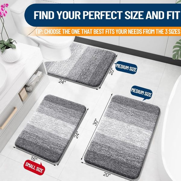 OLANLY Bathroom Rug Mat 24x16, Extra Soft and Absorbent Microfiber Bath Rugs, Non-Slip Plush Shaggy Bath Carpet, Machine Wash Dry, Bath Mats for Bathroom Floor, Tub and Shower, Grey - Image 2