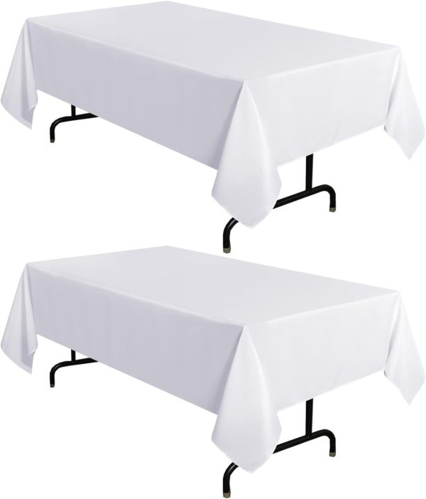 sancua 2 Pack White Tablecloth 60 x 102 Inch, Rectangle 6 Feet Table Cloth - Stain and Wrinkle Resistant Washable Polyester Table Cover for Dining Table, Buffet Parties and Camping