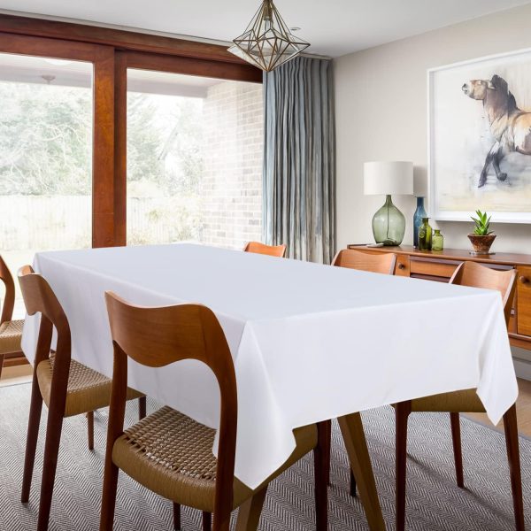 sancua 2 Pack White Tablecloth 60 x 102 Inch, Rectangle 6 Feet Table Cloth - Stain and Wrinkle Resistant Washable Polyester Table Cover for Dining Table, Buffet Parties and Camping - Image 3