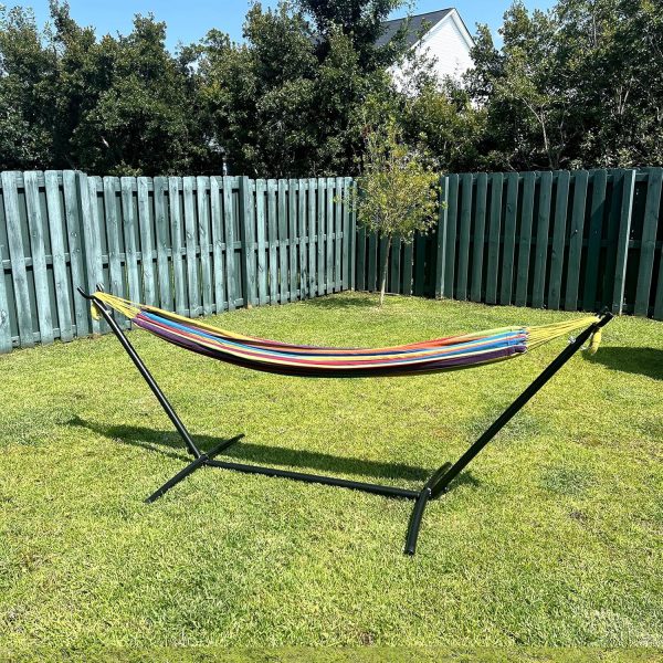 SZHLUX Double Hammock with Stand Included 450lb Capacity Steel Stand, Premium Carry Bag Included and Two Anti Roll Balance Beam - Image 3
