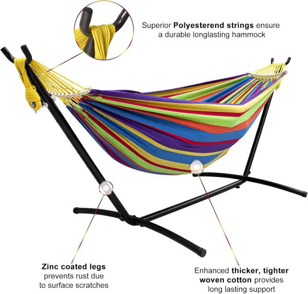 SZHLUX Double Hammock with Stand Included 450lb Capacity Steel Stand, Premium Carry Bag Included and Two Anti Roll Balance Beam - Image 5