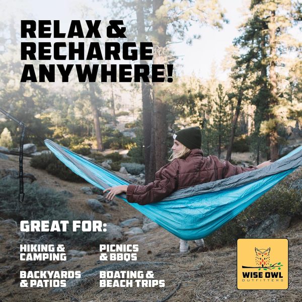 Wise Owl Outfitters Hammock for Camping Hammocks Gear for The Outdoors Backpacking Survival or Travel - Portable Lightweight Parachute Nylon - Up to 500lbs - Image 7